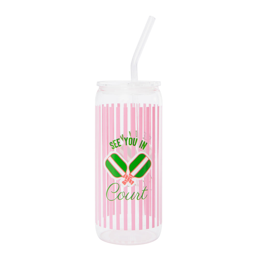 PrettySMART 20oz Glass Tumbler With Lid & Straw