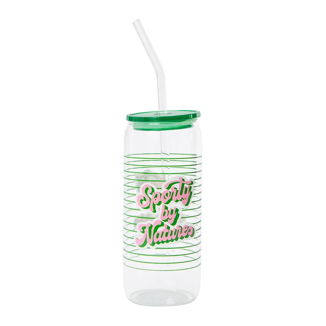 PrettySMART 20oz Glass Tumbler With Lid & Straw
