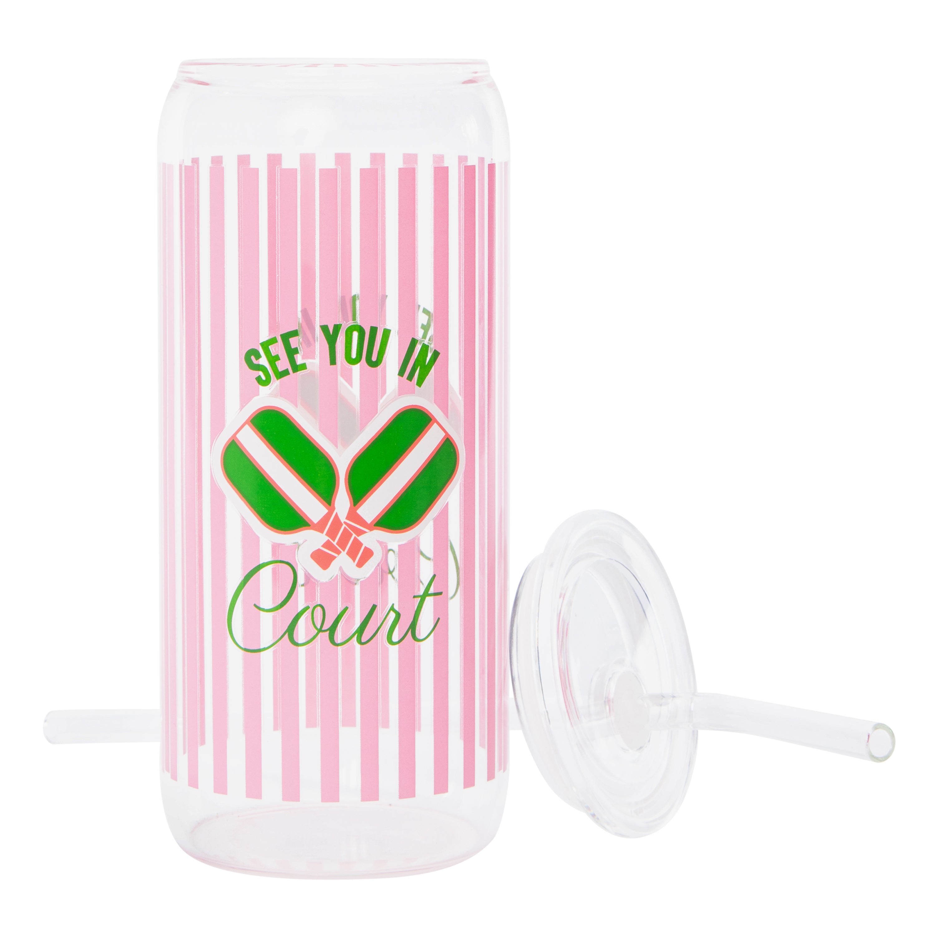 PrettySMART 20oz Glass Tumbler With Lid & Straw